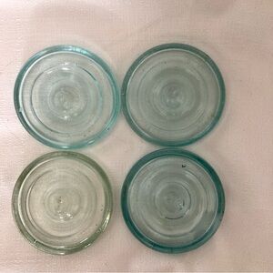 Four Mason Glass Lids , Atlas, Ball type canning jars with wire rest 3"